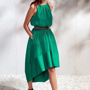 Banana Republic high low green satin dress